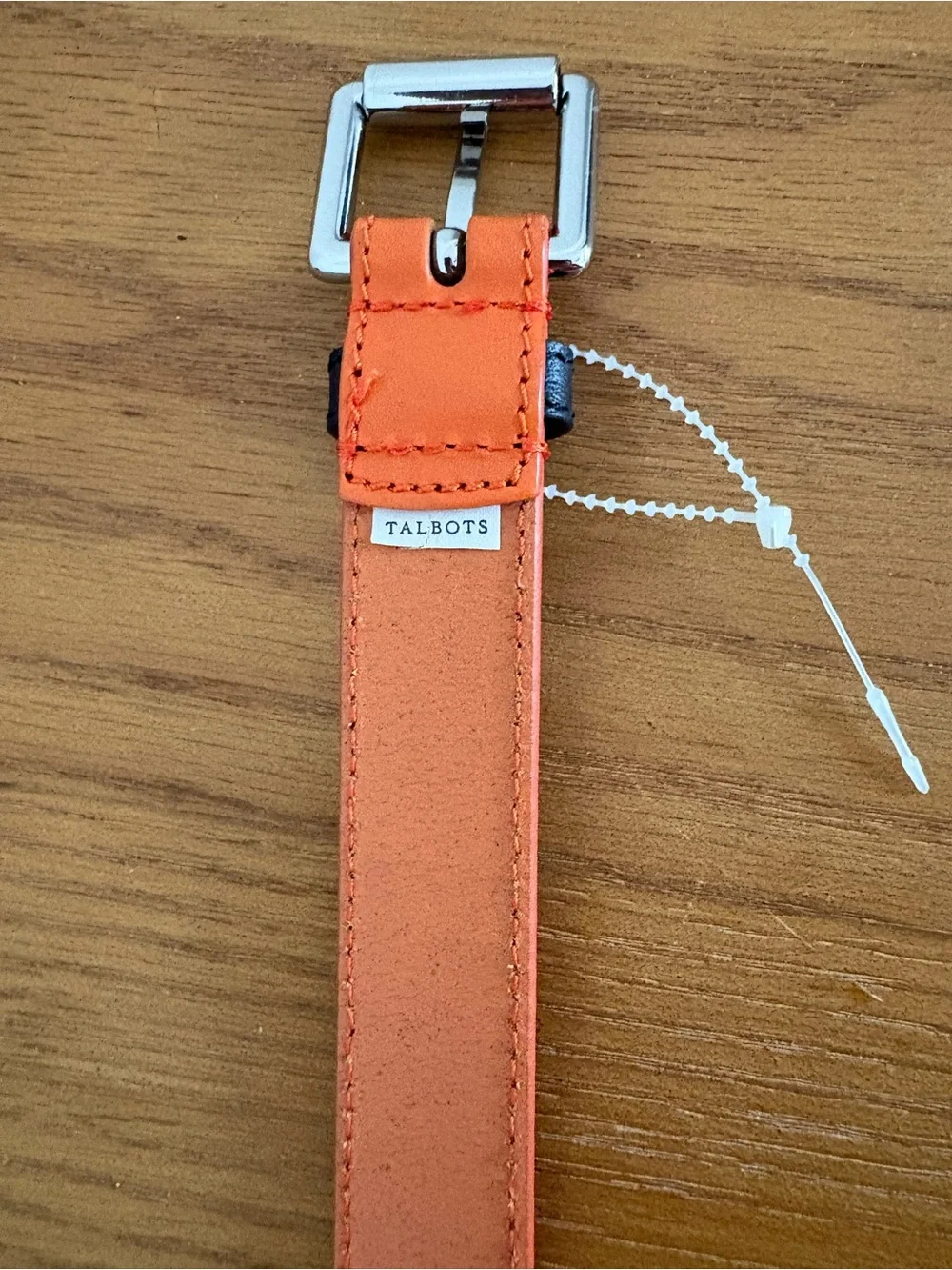 Talbots Orange and Tan Leather Belt with Silver Buckle Size L.